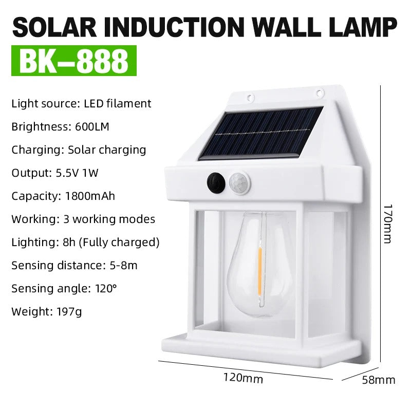 Tungsten Solar Powered Motion Sensor Wall Lamp