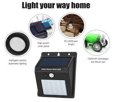 30 LED Solar Powered Motion Sensor Wall Light